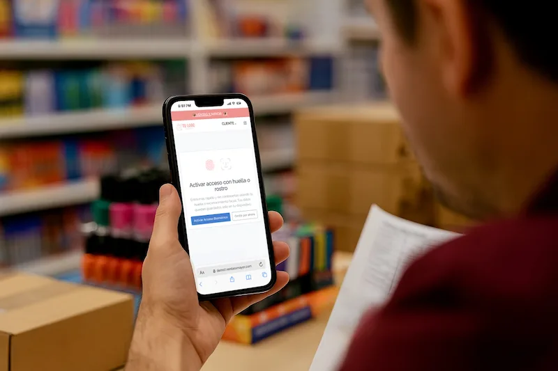 Acceso biometrico y sin contraseña en ventasxmayor.com.uy