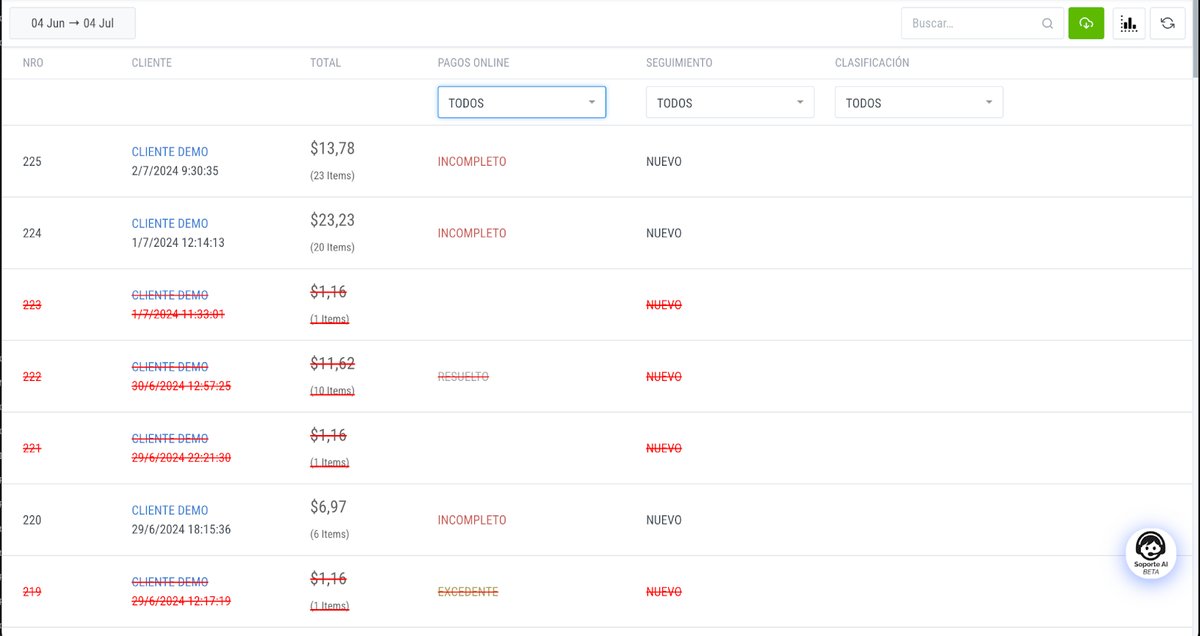 Payment tracking in orders list