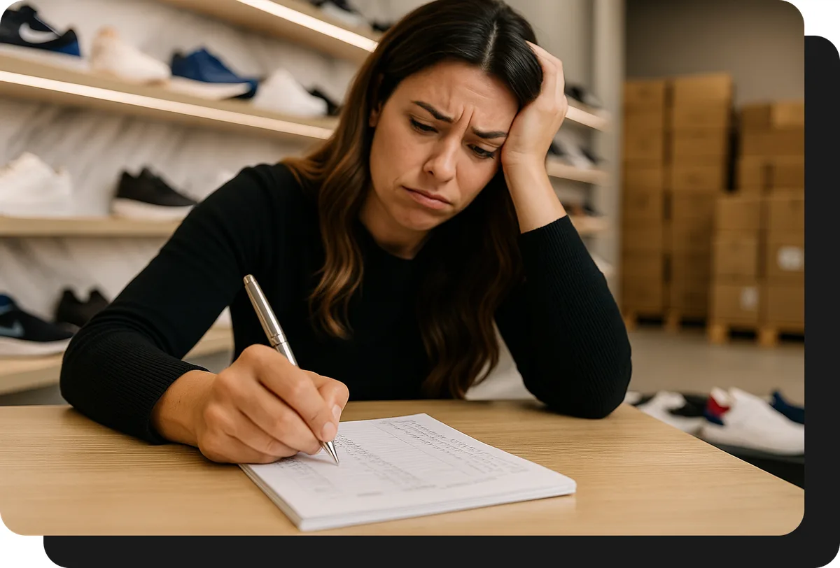 mayorista de calzado tomando pedido a mano sin ventasxmayor.com.uy