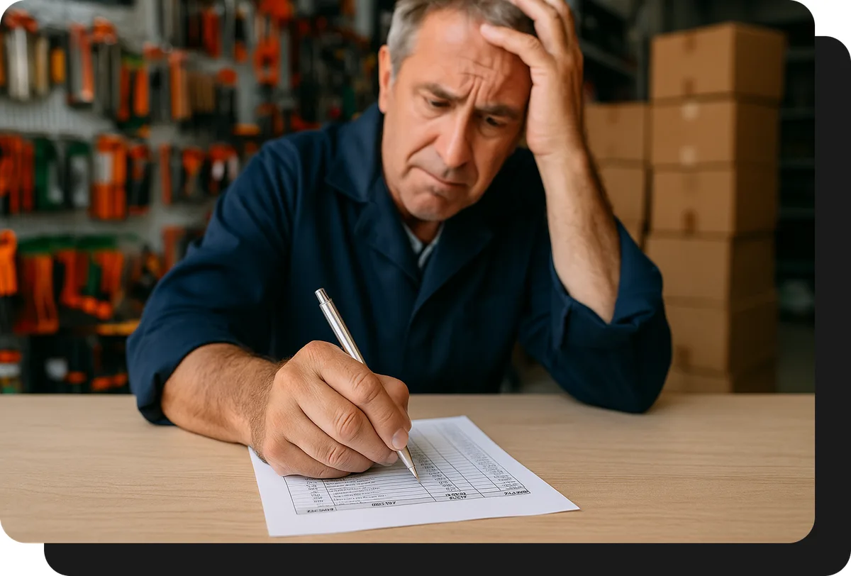 mayorista de ferreteria tomando pedido a mano sin ventasxmayor.com.uy