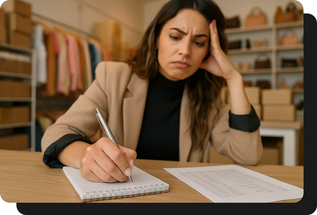 mayorista de moda tomando pedido a mano sin ventasxmayor.com.uy