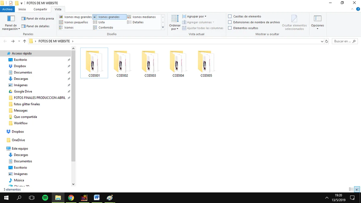 Paso 2: Crear carpetas por cada producto con código SKU
